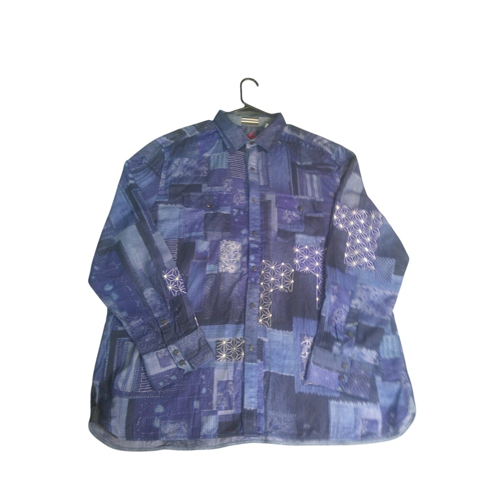 Robert Graham Men's 4XL Indigo Patchwork Sashiko Embroidery Button Down Shirt